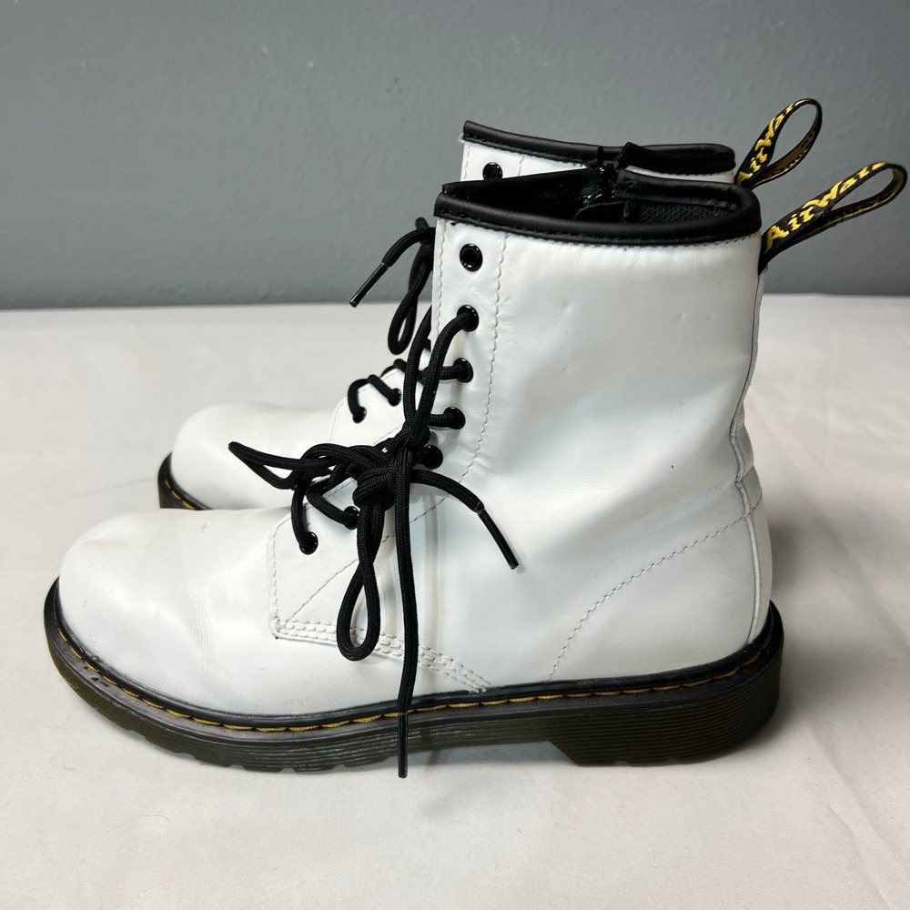 Dr. Martens 1460Y White Combat Punk Boots US‎ 7 Zip Up Leather Grunge Docs